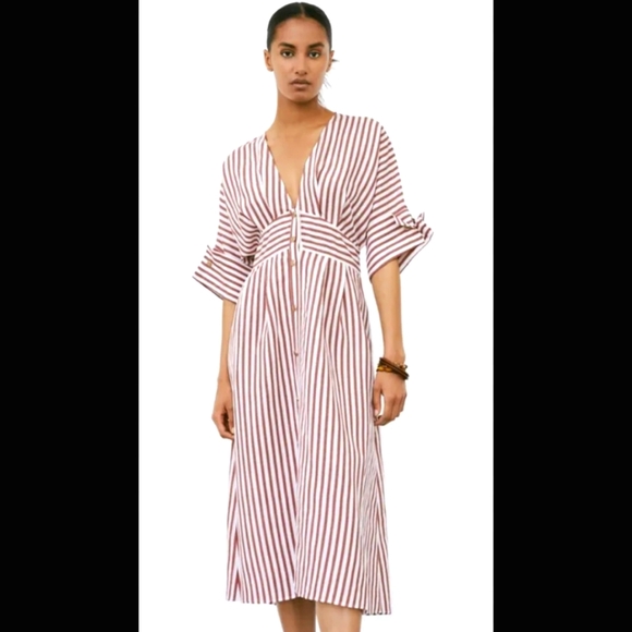 ZARA Midi Striped Shirt Dress NWT - Picture 1 of 7
